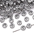 Silver-plated acrylic letter U charm bead with black engraving for DIY jewelry making - 4x7mm (50 Pieces/Pack) / Letter U