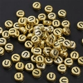 4x7mm gold acrylic letter U beads with black text for DIY jewelry making and necklaces - 4x7mm Hole approx 1mm Gold with Black Letter (50 Pieces/Pack) / Letter U