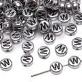 Silver acrylic alphabet bead with black letter W M for DIY jewelry and necklace crafting - 4x7mm (50 Pieces/Pack) / Letter W