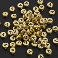 Flat round gold acrylic letter V beads for DIY personalized jewelry and necklaces - 4x7mm Hole approx 1mm Gold with Black Letter (50 Pieces/Pack) / Letter V
