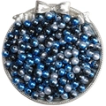 Gradient blue and silver DIY round beads with holes in a vintage decorative tray - Black Blue