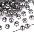 Silver acrylic alphabet bead with black letter Z for DIY jewelry making and necklace crafts - 4x7mm (50 Pieces/Pack) / Letter Z