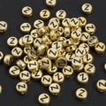 Flat round gold acrylic bead with black letter Z for DIY jewelry making and crafts - 4x7mm Hole approx 1mm Gold with Black Letter (50 Pieces/Pack) / Letter Z