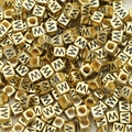 Golden acrylic cube beads with black letter M print for DIY jewelry making - Letter W / 6x6mm (50 Pieces/Pack)