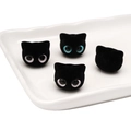 Cute black flocked cat head beads for DIY handmade jewelry and accessory making - 19x17mm / 1 Piece Pack / Black