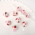 Handgemaakte glazen paddenstoelkraal in roze met lieveheersbeestje voor DIY-sieraden - 1 Stuk/Verpakking (ca. 17x16 mm, gat 1,5 mm) / Witte paddestoel met aardbei en kleine bloem
