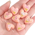 Pearlescent pink heart-shaped tulip beads for DIY jewelry making with straight holes - 2 Pieces/Pack (Approx. 2mm Hole) / Orange Pink - Heart Tulip / 20x19mm