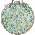 Perles de rocaille en verre bleu, blanc et jaune dans un plateau rond argenté - 4mm Trou Env. 0.5mm 10g/Paquet Env. 110pcs / Système Vert