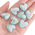 Light blue heart-shaped tulip bead with aurora luster for DIY jewelry making - 2 Pieces/Pack (Approx. 2mm Hole) / Lake Blue - Heart Tulip / 20x19mm