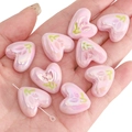 Pink heart-shaped acrylic bead with tulip print and iridescent pearl finish for DIY - 2 Pieces/Pack (Approx. 2mm Hole) / Honey Pink - Heart Tulip / 20x19mm