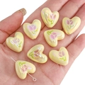 Cream yellow heart tulip acrylic beads with pearlescent finish for DIY jewelry - 2 Pieces/Pack (Approx. 2mm Hole) / Egg Custard Yellow - Heart Tulip / 20x19mm