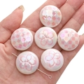 Iridescent acrylic disc beads with pink floral and checkerboard patterns for DIY jewelry - 2 Pieces/Pack (Approx. 2mm Hole) / White - Round Disc / 25mm