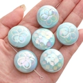 Light blue iridescent tulip disc beads with pearl finish and textured facets for DIY jewelry - 2 Pieces/Pack (Approx. 2mm Hole) / Lake Blue - Round Disc / 25mm