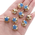 Golden hollow floral cloisonne bells with blue and white enamel for DIY jewelry - Sapphire Blue
