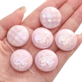 Pink iridescent acrylic tulip beads set with floral and checkerboard patterns - 2 Pieces/Pack (Approx. 2mm Hole) / Honey Pink - Round Disc / 25mm
