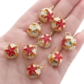 Hollow gold metal cloisonné ball charms with red and white flowers for DIY jewelry making - Red