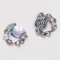Silver starfish and seashell pendant with blue-purple iridescent pearl and rhinestone - Starfish Shell (White K)