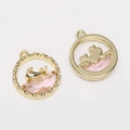Goldener runder Wal-Anhänger mit rosa Kristall-Inlay für DIY-Schmuckherstellung-Zubehör - Wal Rosa (Gold)