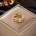 Detail of adjustable gold-plated chain-link ring displayed on luxury jewelry box and silk - Modern Industrial Chain Link (R320)