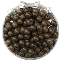 Dark brown round wooden beads with natural grain in a vintage silver decorative tray - Wenge Round Beads / 20 Pieces/Pack (10mm) / Brownish Texture