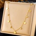 Detail of gold plated stainless steel chain with heart charms and sparkling crystals - Solid Heart Style (N3054)