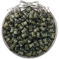 Dark green spool-shaped sandalwood beads with natural texture in a vintage silver tray - Green Spool Shape Loose Bead / 20 Pieces/Pack (8x10mm) / Dark Green