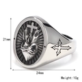 Vintage Nordic stainless steel signet ring with heart cross and sunburst engraving - US 7 / Steel