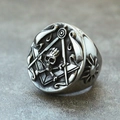 Vintage stainless steel Freemasonry ring with skull and bones emblem for men - US 7 / Steel