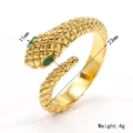 Anillo de serpiente dorado con ojos verdes y patrones de escamas con textura - Abierto Ajustable / Dorado