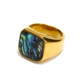 Minimalist square abalone shell signet ring in gold plated stainless steel on white background - US 7 / Gold Abalone Shell