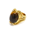 Retro punk men's gold ring featuring an oval tiger eye stone with eagle claw setting - US 7 / Gold Tiger's Eye