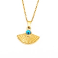 Collier en éventail en acier inoxydable plaqué or 18K avec pendentif œil bleu - Or Mauvais Œil