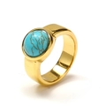 Detail eines 18k vergoldeten Edelstahlrings mit rundem Türkisstein in Zargenfassung - Gold Türkis