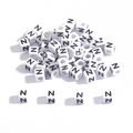 White 6mm square acrylic alphabet beads with black letter Z for DIY jewelry making - Letter N