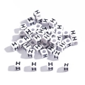 Bulk 6mm white acrylic square letter beads with black letter H for DIY jewelry making - Letter H