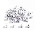 White 6mm acrylic square alphabet beads with black letter P for DIY jewelry making - Letter P
