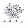 6mm white acrylic square cube beads with black letter U for DIY jewelry making - Letter U