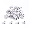 White acrylic 6mm square bead featuring a black printed letter V for DIY jewelry crafts - Letter V