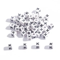 White 6mm acrylic square bead with black letter K for DIY jewelry bracelet making - Letter K