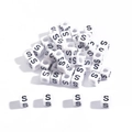 6mm white acrylic cube bead with black letter S for DIY bracelet jewelry making - Letter S