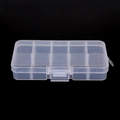 Transparent 10-compartment plastic jewelry organizer box with secure front buckle - 12.8*6.5*2.2cm / White