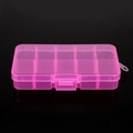 Pink semi-transparent 10-grid plastic jewelry box with secure lid and hanging loop - 12.8*6.5*2.2cm / Pink
