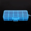 Blue translucent 10-grid plastic storage box with secure snap lock and hanging hole - 12.8*6.5*2.2cm / Blue