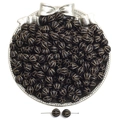 Vista macro de cuentas de acrílico negro con rayas doradas para creación de joyas - 8mm / Estilo de Calabaza / 50 Piezas / Negro Dorado