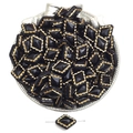 Dettaglio macro di perle a rombo in acrilico nero e oro in un vassoio per gioielli DIY - 14x18mm / Stile a Rombo Pieno / Set da 30 / Nero Dorato