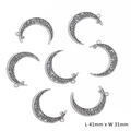 Antique silver crescent moon charm with hollow floral pattern, 41mm x 31mm DIY pendant - Hollow Moon (31X41mm) / Electroplated Antique Silver