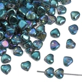 Deep teal heart-shaped glass beads with iridescent AB coating for DIY jewelry - Heart / 10 Pieces/Pack (Approx. 6mm) / Blue
