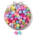 Macro detail of mixed color acrylic heart letter beads for DIY jewelry bracelet making - Alphabet Heart (11x10mm)