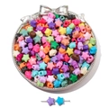 Colorful star-shaped acrylic beads for DIY bracelets shown in a decorative silver tray - Dark Color Star (9mm)