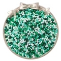 2-3mm green and white painted glass seed beads in a decorative silver tray for DIY jewelry - Green Series